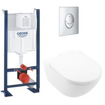 Lot Wc Modèle Suspendu Villeroy Et Boch Universo Twistflush Blanc + Bâti Et Plaque Chromée Grohe - Bricoman