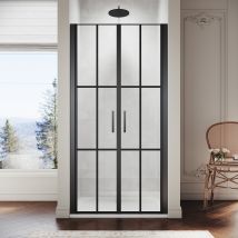 Sirhona Cabine De Douche Avec Pivotant À Double Ouverture - Verre Trempé De 5mm - Noir 100x195cm - Bricoman