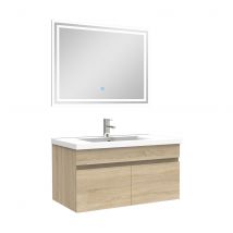 Ensemble Salle De Bain 80cm Meuble Chêne Wotan Avec Miroir Lumineux, Ocean - Bricoman