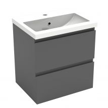 Aica 50cm(l)x38.5cm x52cm(h)meuble Salle De Bain Anthracite Deux Tiroirs Avec Une Vasque À Suspendre - Bricoman