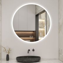 Aica Miroir Lumineux Rond 80cm, Bluetooth + 3 Couleurs + Dimmable + Anti-buée + Mémoire, Miroir Salle De Bain Mural - Bricoman
