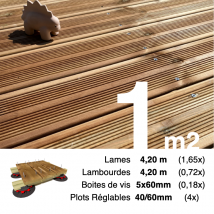 Kit Complet Terrasse Pin Autoclave Marron Pour 1 M² • Lames 4,2 M, Lambourdes 4,2 M, Plots Réglables Et Visserie Inox - Bricoman