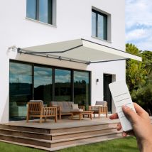 Store Banne Motorisé Semi-coffre Fazzio 5x3m - Toile Premium 320g/m2 Beige - Bricoman