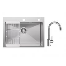 Évier Cuisine 1 Bac 60×45×18cm Évier Inox Brossé Avec Panier De Drainage + Mitigeur De Cuisine En Inox Brossé - Bricoman