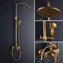 Auralum Max Colonne De Douche En Laiton Antique Ensemble De Douche Rétro Cuivre Mitigeur Mécanique Ensemble De Robinet De Douche De Sdb - Eu Modèle - 