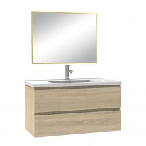 Meuble Salle De Bain Simple Vasque 100cm Chêne Wotan Meuble Acve Miroir - Ocean - Bricoman