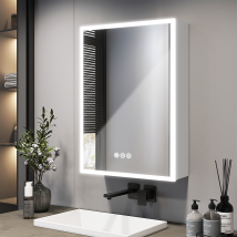 Emke Armoire De Salle De Bain À Miroir Led 70 X 50 X 14,5 Cm, Anti-buée, Avec Prise Intégrée, Éclairage Led 3 Couleurs - Tecnomat