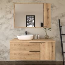 Meuble De Salle De Bain Avec Vasque À Poser Arrondie Et Miroir Armoirette King - Roble (chêne Clair) - 120cm - Bricoman