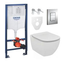 Grohe Pack Wc Rapid Sl Grohe + Wc Ideal Standard Tesi Aquablade Rimless + Plaque Chrome Mat (groheaqua-set) - Bricoman