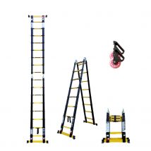 Echelle-escabeau Télescopique 3m80/1m90 Woerther Avec Double Barres Stabilisatrices - Plus Roulettes - Garantie 5 Ans - Bricoman