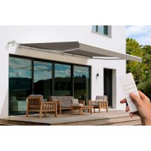 Store Banne Motorisé Semi-coffre Structure Blanche Fazzio 5m X 3m Toile Taupe - Bricoman