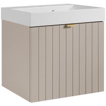 Meuble Vasque Suspendu Harmo 50 Cm Avec Vasque Encastrée En Résine – Façade Rainuré Cachemire - Bricoman