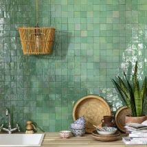 Carrelage Zellige Marocain Vert D'Eau 5x5 Cm (vendu Par Plaque De 30x30 Cm Soit 0,09 M²) - Ro'ma Nature - Bricoman