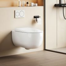 Emke Wc Suspendu Sans Bride - Abattant Softclose - Blanc Brillant - 55,5 X 36,5 X 35,5 Cm - Bricoman