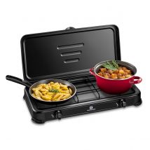 Réchaud Gaz Portable 2 Feux 2600w Noir Couvercle Plaque De Cuisson Kemper - Bricoman