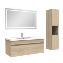 Ensemble Meuble Salle De Bain + Vasque + Miroir Lumineux + Colonne 100cm Chêne Wotan,ocean - Bricoman