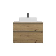 Burgbad Eqio Lavabo À Poser En Céramique, Carré, Au Centre, Meuble Sous-lavabo Inclus, Largeur 900mm, Sgup090f5662c0001g0252, Farbe: Décor Chêne - 