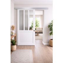 Porte Coulissante Atelier Blanc H204 X L93 Cm, Rail Alu, Coquilles Gd Menuiseries - Bricoman