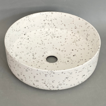 Vasque Terrazzo Gris - Diam 35cm X 12cm - Ronde En Ceramique Blanc Mat - Bricoman