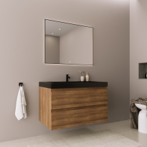 Lomazoo Meuble De Salle De Bain Monaco Chêne Chaud - Lavabo Noir - 80cm - Bricoman