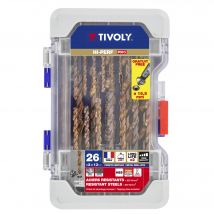 Tivoly • Coffret 26 Pièces • 25 Forets Métaux Furius Hss Revêtus Fusio Pointe En Croix Ø 2 À 13mm • 1 Fraise À Noyer Ø 15mm Premium - Bricoman