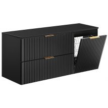 Meuble Suspendu Sous Vasque Adel Noir 120 Cm Avec Panier À Linge Et Plan - Bricoman