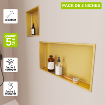 Lot De 2 Niches De Douche 33x33cm & 63x33cm - Rangements Muraux De Salle De Bain - Or Satiné - Nook - Tecnomat