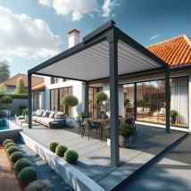 Pergola Bioclimatique Lufu Îlot - 3.50 X 3.99m Vérin À Télécommande (armature : Gris Anthracite / Blanc) - Bricoman