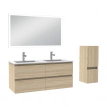 Ensemble Meubles Salle De Bain 120cm Vasque + Colonne + Miroir Led Chêne Wotan - Ocean - Bricoman