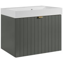 Meuble Vasque Suspendu Harmo 60 Cm Avec Vasque Encastrée En Résine – Façade Rainuré Vert - Bricoman