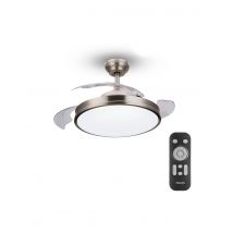 Ventilateur De Plafond À Led Modèle Atlas. Couleur Nikel. Puissance: 28+35w Palmes: Ø106cm Avec Télécommande Philips - Bricoman