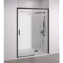 Bellobath - Paroi De Douche Frontale Coulissante + Fixe - Verre Trempé 6 Mm Anticalcaire - Noir Mat - Largeur Adaptable 175-180 Cm - Bricoman
