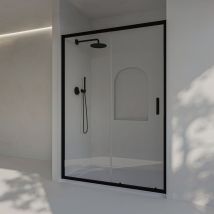 Paroi De Douche Coulissante + Fixe, Avec Profilé Inférieur, Verre De Sécurité 6 Mm Anticalcaire, 153,5 À 158 Cm X 195cm H, Réversible, Noir - Bricoman