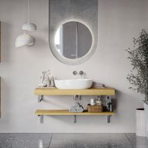 Bernstein - Ensemble 2 Meubles Suspendus Chêne Miel: Plan Vasque Haut 120cm + Meuble Bas 120cm - Juvia Slim - Bricoman