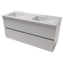 Meuble Salle De Bain Double Vasque Suspendu 120 Cm Blanc Lansvo Nieve - Bricoman