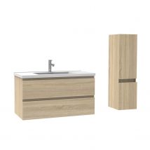 Ensemble Meubles Salle De Bain 100cm Chêne Wotan Meuble Avec Colonne Vasque Ceramique - Ocean - Bricoman