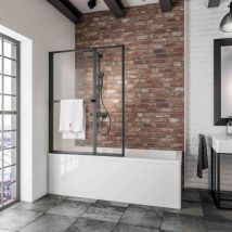 Schulte Pare-baignoire, 109x140 Cm, Paroi De Baignoire À Coller, Sans Percer, Porte-serviette, Volets Pivotants, Pliants, Verre 3 Mm Transparent, Noir