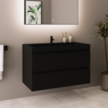 Lomazoo Meuble De Salle De Bain Monaco Noir Mat - Lavabo Noir - 80cm - Bricoman
