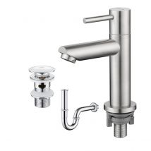 Cecipa Max Robinet De Lavabo Brossé Robinet Pour Salle De Bain16.3 Cm Robinet En Acier Inoxydable Robinet D'Eau Froide+bonde Pop-up Et Siphon - 