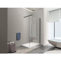 Nala Paroi De Douche À L'Italienne De 8 Mm Avec Cadre Et Bras Noir H.200 Transparent Cm.73-75 - Bricoman