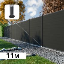 Kit Clôture Composite Rio Anthracite 11x1,8m - Bois Composite & Aluminium - Poteaux Sur Platines Gris - Brise Vue - Bricoman