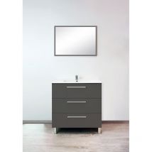 Ondée - Meuble À Poser 80 Cm Gris Trois Tiroirs Plan Céramique Simple Vasque - Pallas Ayor - Bricoman