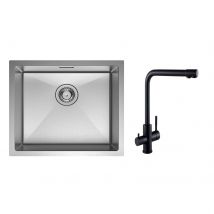 Cecipa Max Évier De Cuisine 1 Bac Brossé Évier Inox 50*44cm + Mitigeur Evier À 3 Voies, 2 Leviers, Noir - Bricoman