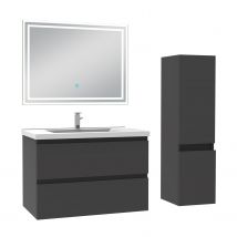 Meubles Simple Vasque L.60 X H.52 X P.39cm,meuble Acve Colonne Et Miroir Lumineux Anthracite, Ocean - Bricoman