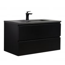 Meuble De Salle De Bain Angela 90 Cm - Lavabo Noir - Noir Mat - Meuble Bas Meuble Vasque Meuble Vasque - Bricoman