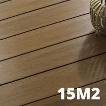 Kit Terrasse Composite Navia 15m² - Teck - 46 Lames De Terrasse (220 X 14.5 X 2.2 Cm) - Fixation Par Clips - Cobra Hybrid - Terrasse Bois - Bricoman