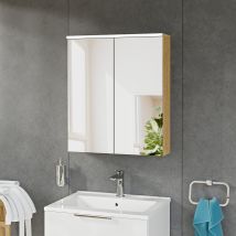 Bernstein - Armoire De Toilette Suspendue Chêne Miel 60x18x70cm (lxpxh) 2 Portes Miroir, Éclairage Led, Tablettes En Verre - Solo - Tecnomat