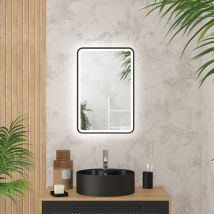 Miroir Salle De Bain Avec Eclairage Led Et Contour Noir - 40x60cm - Go Black Led - Bricoman