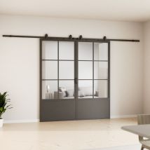 Schulte Porte Coulissante En Verre, 205x220cm, Double Porte Coulissante Intérieure, Porte Vitrée, Porte Verrière, Décor Industriel Loft, Noir - 