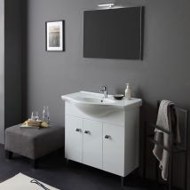 Meuble De Salle De Bains Sur Pied Blanc Poli 85 Cm 3 Portes | Smeraldo - Bricoman